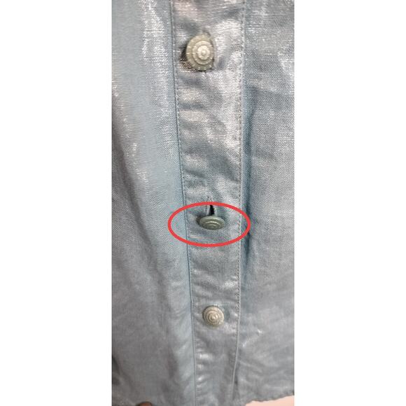 4289)Susan Graver  Aqua Blue Linen Metallic detail Button Up Long Sleeve Top L - Picture 6 of 8